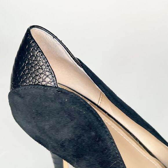 White House Black Market Black Suede Embossed Leather Stiletto Heels Shoes 10 - Picture 12 of 14
